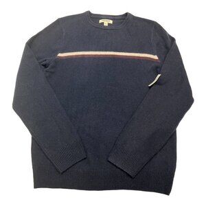 Goodthreads Mens M Lambswool Crewneck Sweater Navy Double Chest Stripe‎